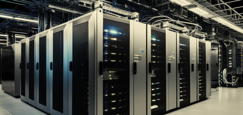 Representative image of the interior of a Data Center servier room.